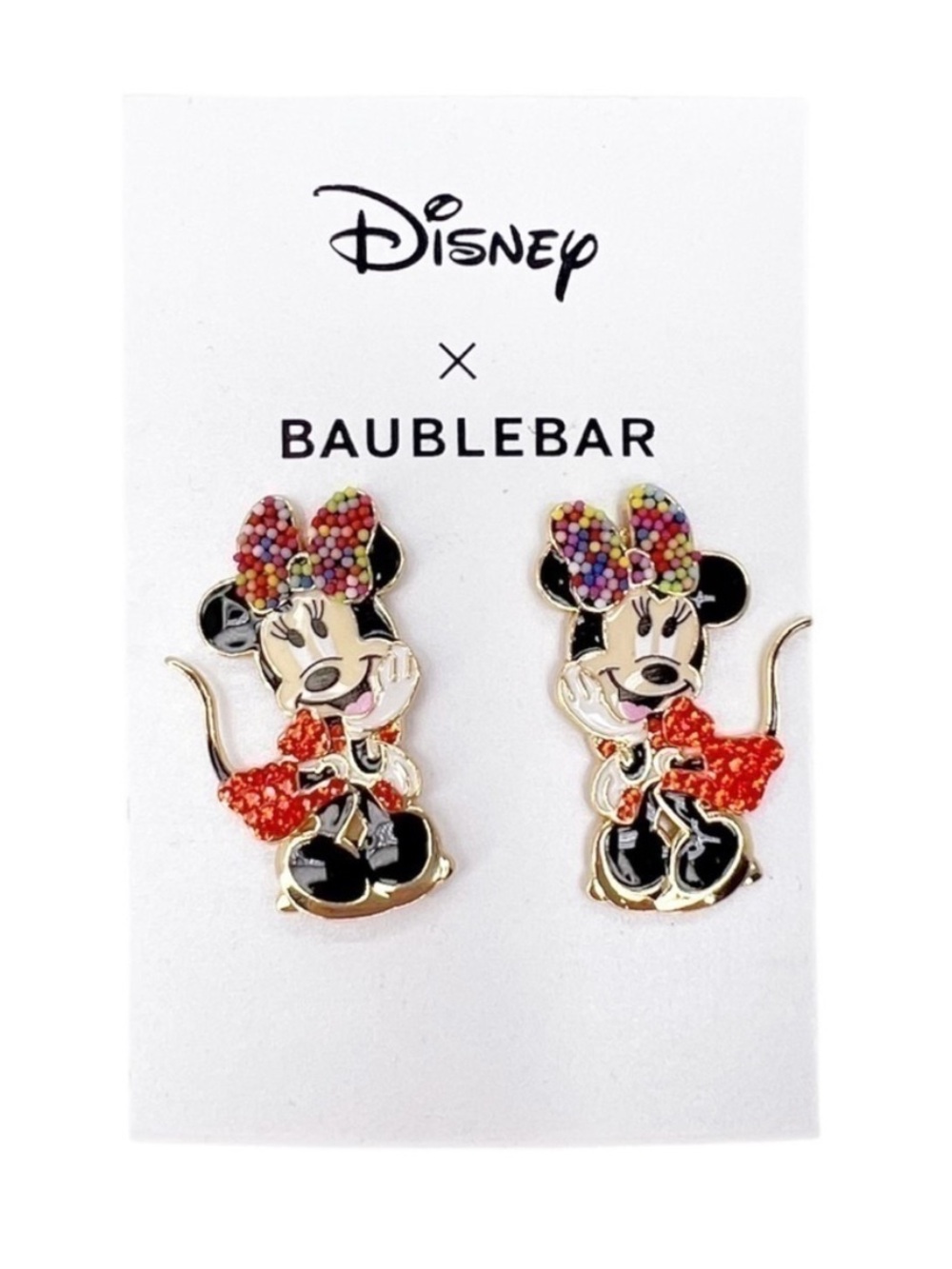 Disney x BaubleBar Minnie Mouse Crystal Sprinkle Bow Stud Earrings NWT